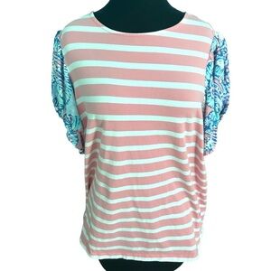 Crown & Ivy Striped Woven Cap Sleeve Top Size XL